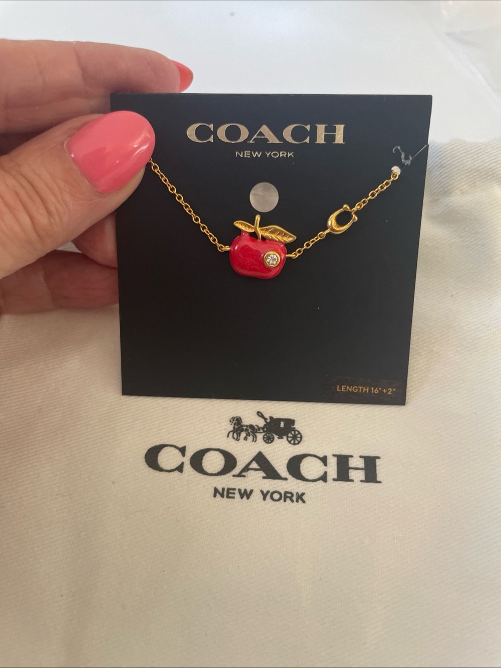 Coach Gold-Tone adjustable Bracelet with Red Apple Charm and Crystal